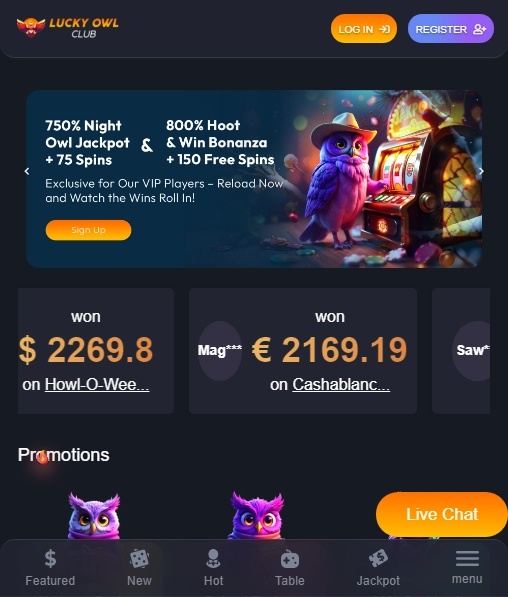 Lucky Owl Club Casino Mobile screenshot